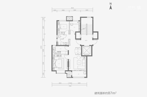 中海国际城87平A户型-3室2厅1卫1厨建筑面积87.00平米