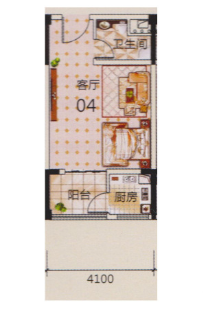 尚城三期21区2幢04户型-1室1厅1卫1厨建筑面积38.00平米