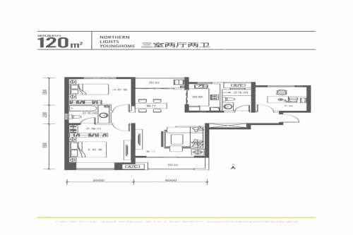 华远辰悦120平米三室户型-120平米三室户型-3室2厅2卫1厨建筑面积120.00平米