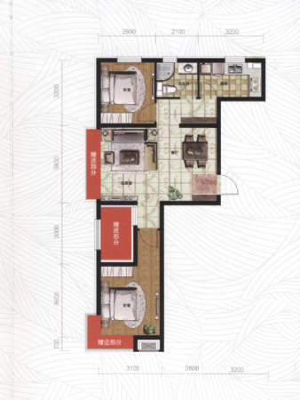 格林木棉花G2户型-2室2厅1卫1厨建筑面积76.76平米