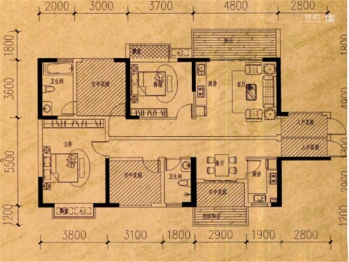 镒建·世纪城3#6#8#9#D1户型-2室2厅2卫1厨建筑面积144.00平米