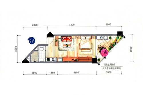 第九湾三期2#户型1-1室1厅1卫1厨建筑面积50.91平米
