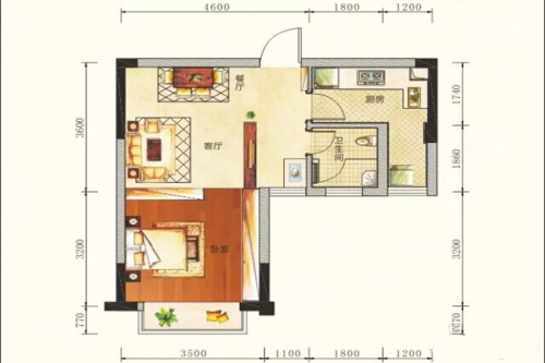 善水湾二期6#D4户型-1室1厅1卫1厨建筑面积49.85平米