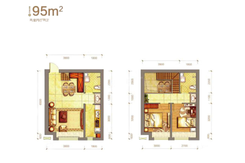 阳光100凤凰湾F2-户型-2室2厅2卫1厨建筑面积95.00平米
