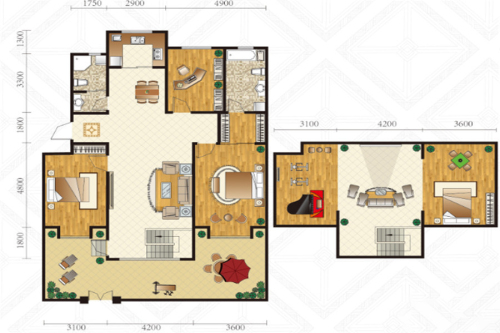 富海茗乔G1-d户型6#首层-5室3厅2卫1厨建筑面积130.07平米