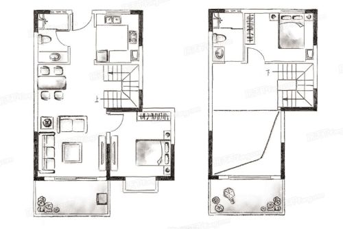 禹洲映月溪山复式A户型图-复式A户型图-2室2厅2卫1厨建筑面积95.00平米