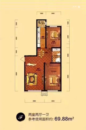 桐楠格领誉F户型-2室2厅1卫1厨建筑面积112.00平米