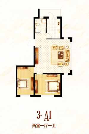 南开华府3-A1户型-3-A1户型-2室1厅1卫1厨建筑面积95.00平米