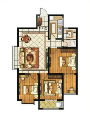 天玺龙景3+1室户型-3室2厅1卫1厨建筑面积101.35平米