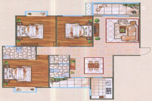 城南春天A3户型-3室2厅2卫1厨建筑面积131.01平米