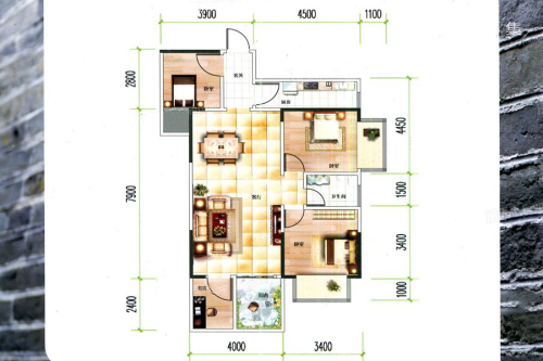 海纳百川05户型-2室2厅1卫1厨建筑面积77.17平米