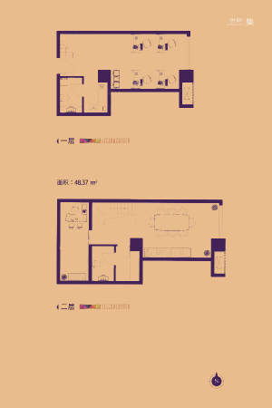利嘉中心D户型-1室2厅2卫1厨建筑面积48.37平米