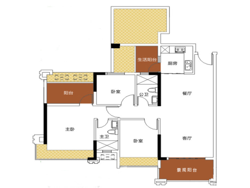 时代城3栋02、03单元-3室2厅2卫1厨建筑面积107.00平米
