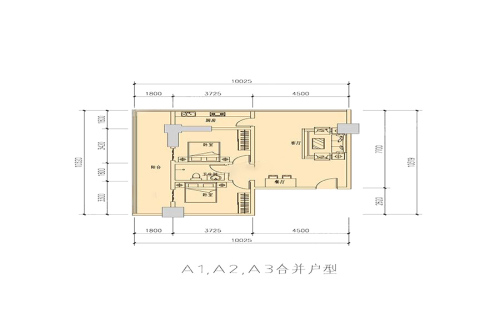 左岸骏景合并户型2-2室2厅1卫1厨建筑面积117.00平米