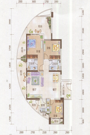 亿海·澜泊湾一期A#2单元01户型-3室2厅2卫1厨建筑面积117.81平米