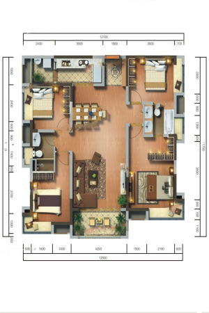 鹭湖宫全景舱2期3、6#标准层C1户型-4室2厅2卫1厨建筑面积138.00平米