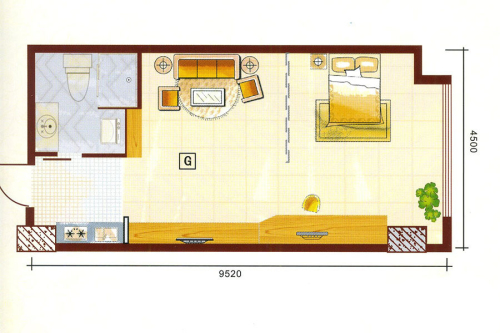 步阳国际G户型55.02平-1室1厅1卫1厨建筑面积55.02平米