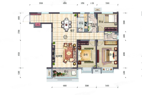 阳光100国际新城F户型137.88㎡-3室2厅2卫1厨建筑面积137.88平米