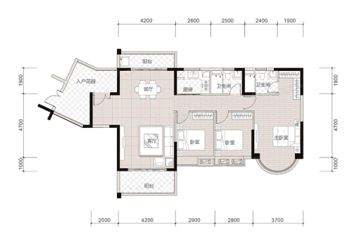 东方名都9座02户型-3室2厅2卫1厨建筑面积142.78平米