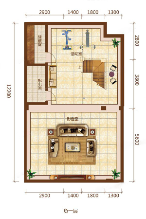 景瑞阳光城法兰公园HS1户型地下一层-4室2厅5卫1厨建筑面积212.20平米