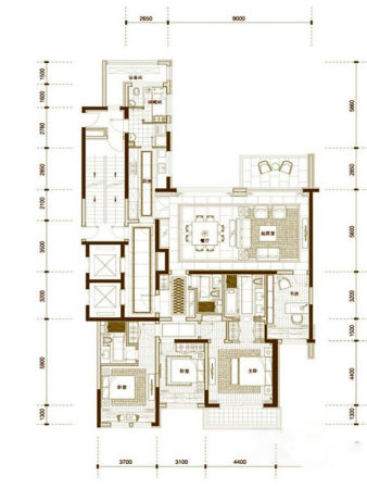 富力江湾新城B1户型-4室2厅3卫1厨建筑面积230.00平米
