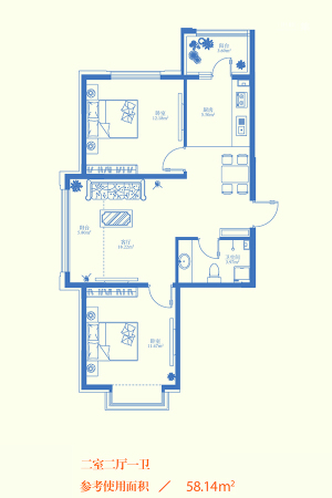 金色城邦一期1、2、3、16#户型-2室2厅1卫1厨建筑面积82.02平米
