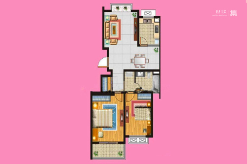 香缇郡二期2、6、10幢标准层B户型-2室2厅1卫1厨建筑面积94.09平米