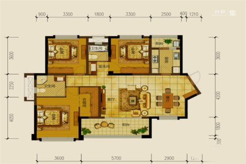 鹭湖宫8区1期1批次41、42栋标准层A1户型-3室2厅2卫1厨建筑面积112.79平米