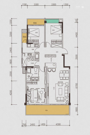 嘉源红郡B5户型-3室3厅2卫1厨建筑面积130.00平米