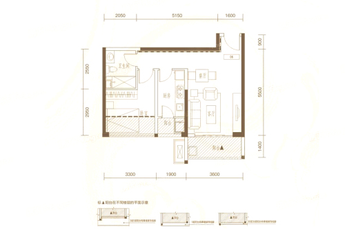 御龙山9-2单元62平户型-1室1厅1卫1厨建筑面积62.00平米