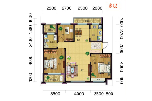 雷明锦程二期A2-3、A2-5户型99㎡-3室2厅1卫1厨建筑面积99.75平米