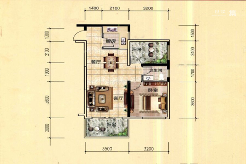 天立国际1-D户型-1室2厅1卫1厨建筑面积70.02平米