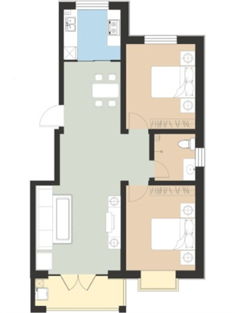 怡荷园3#标准层A户型-2室2厅1卫1厨建筑面积104.09平米