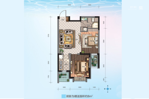 华海·蓝境G1户型-2室1厅1卫1厨建筑面积64.00平米