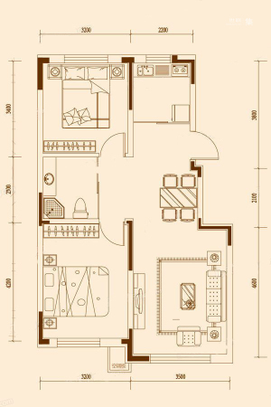 东安白金洋房B户型图-2室2厅1卫1厨建筑面积76.00平米