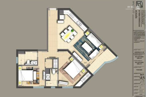 阜兴世纪公馆122平户型-2室2厅2卫1厨建筑面积122.00平米