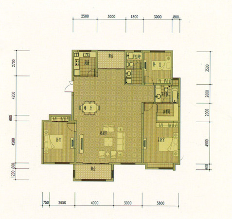 柏悦澜庭一期24、27幢标准层C3户型-3室2厅2卫1厨建筑面积169.00平米