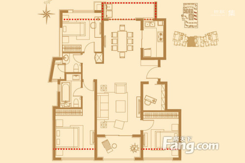 贝尚湾C户型-3室2厅2卫1厨建筑面积133.00平米