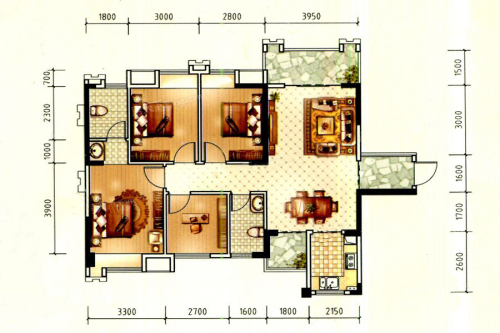 东峰国际公寓6-D3-4室2厅2卫1厨建筑面积110.12平米