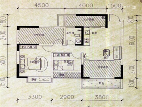 镒建·世纪城5#7#11#B6户型-2室1厅1卫1厨建筑面积89.00平米