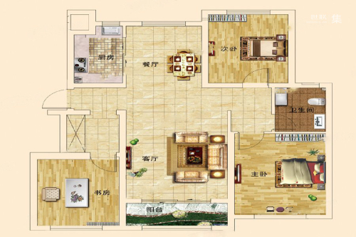 龙山尚苑E户型-3室2厅1卫1厨建筑面积118.54平米