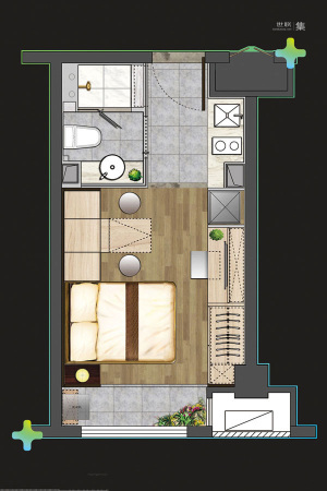 雨花客厅一期3、4号楼标准层A3户型-1室1厅1卫1厨建筑面积32.60平米