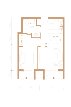 尚宾城公寓标准层D户型-1室2厅1卫1厨建筑面积64.18平米