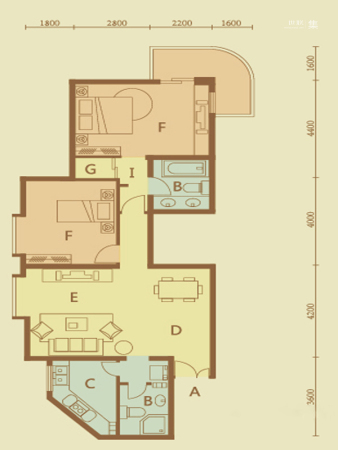 世豪公寓E'户型-E'户型-2室2厅2卫1厨建筑面积119.42平米