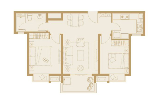 嘉誉山一期D1、E1、E5#标准层B1户型-2室2厅1卫1厨建筑面积87.00平米