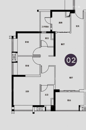 保利紫云A5栋02户型-A5栋02户型-3室2厅2卫1厨建筑面积105.00平米