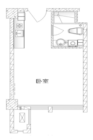 赞成领尚一期01#标准层B1户型-1室1厅1卫1厨建筑面积40.74平米