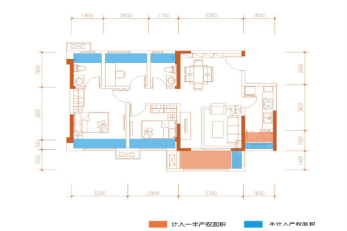 中航城7~8栋标准层D1户型-7~8栋标准层D1户型-3室2厅2卫1厨建筑面积90.00平米