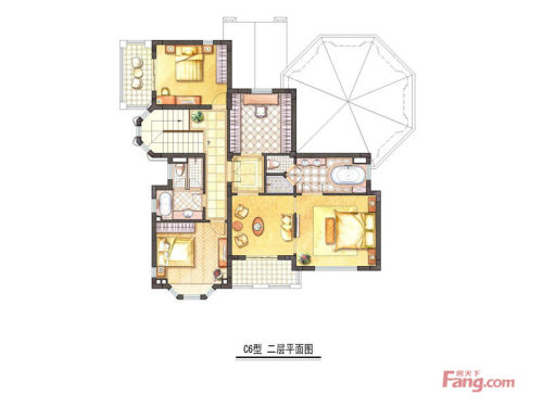 香水湾别墅C6户型二层-C6户型二层-4室5厅4卫1厨建筑面积300.00平米