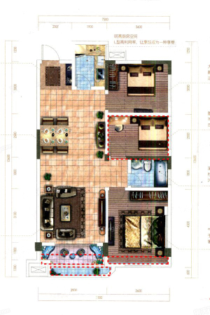 中电海湾国际社区B1户型-3室2厅1卫1厨建筑面积89.91平米